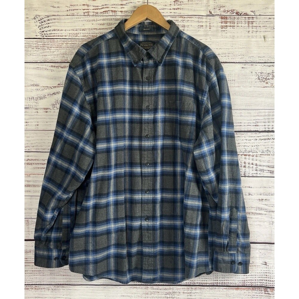Pendleton Mason Flannel Shirt Men's Size M Blue Plaid Long Sleeve Button Up NWT